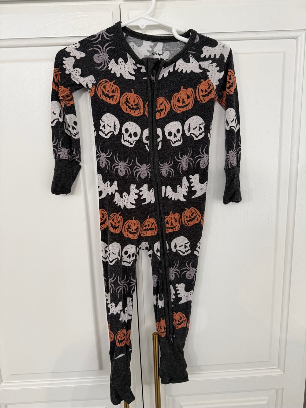 Little Sleepies Black Orange & White Halloween Skull Pumpkin Footie